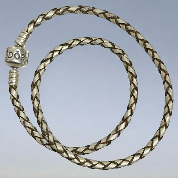 Retired Pandora Moments Double Champagne Braided Leather Bracelet - Picture 3 of 13